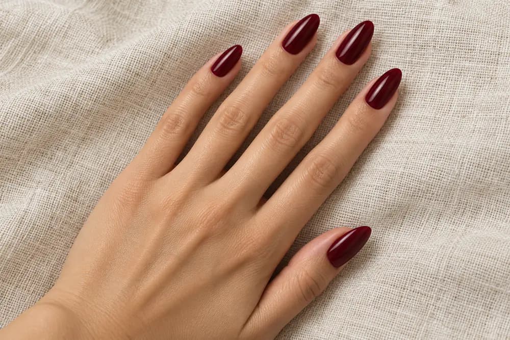 Medium almond deep wine red nail style idea