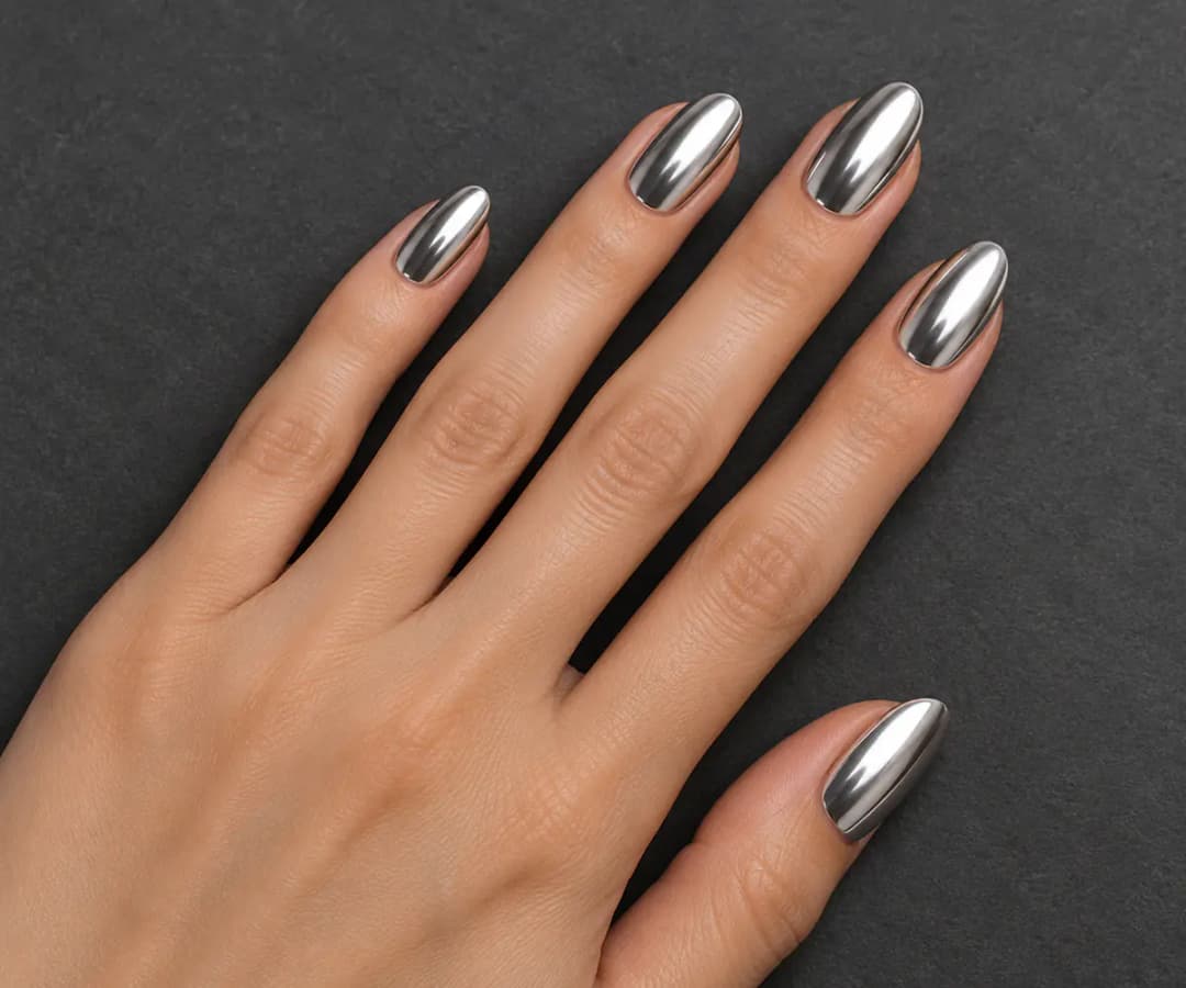 Almond silver chrome birthday nail style idea