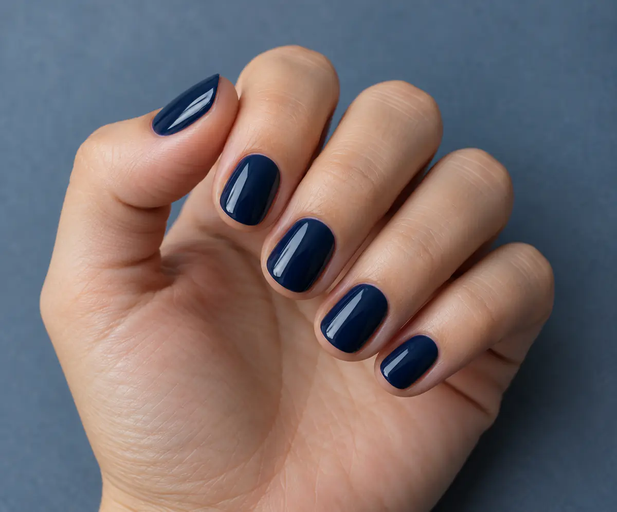 Short navy blue nail style idea